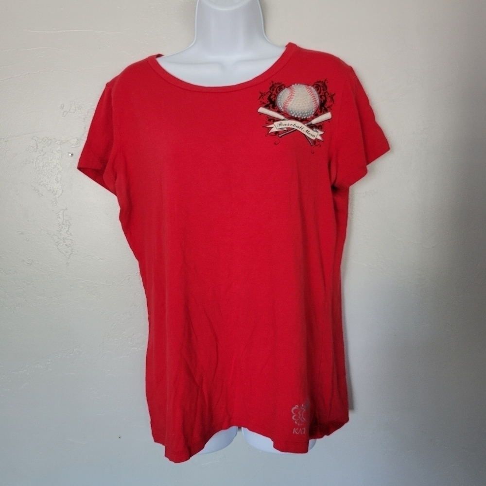 Katydid Baseball Mom Red Short Sleeve T-shirt Women's Large Rhinestone Embellish